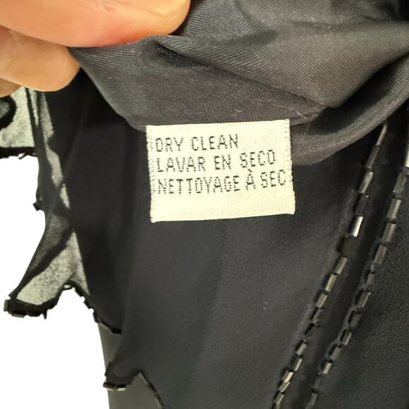 Jones NY Black Formal Maxi Dress Sz 8 Silk Trim Flutter Sleeve Gala V Neck Beads - Picture 9 of 15